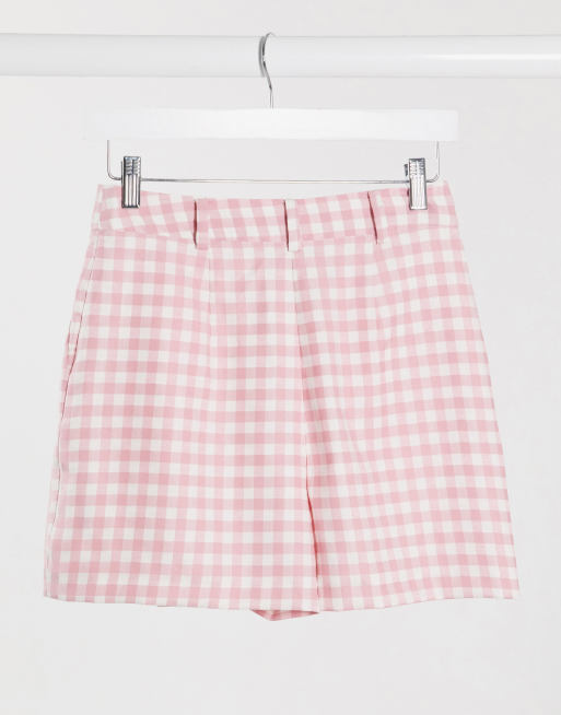 ASOS DESIGN – Rosa ginghamrutiga kostymshorts, del av kostym i 3 delar, 3 av 4
