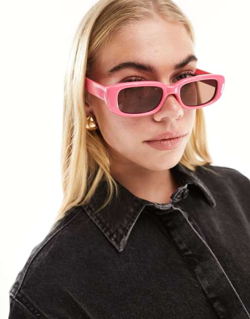 ASOS DESIGN – Rosa, grova, halvstora solglasögon med fyrkantiga bågar, 2 av 4