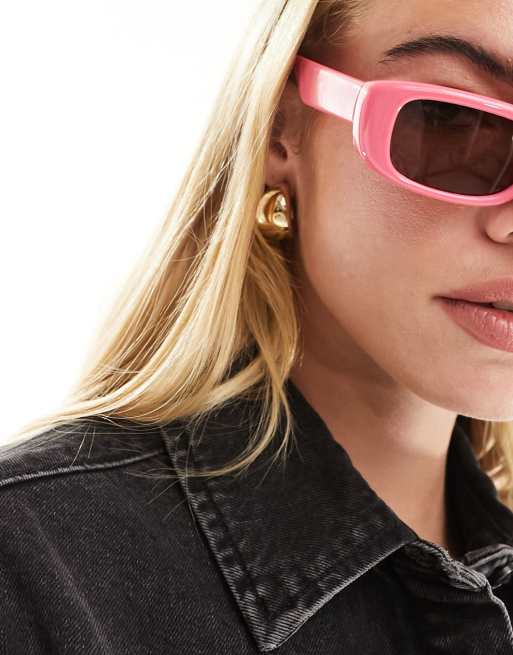 ASOS DESIGN – Rosa, grova, halvstora solglasögon med fyrkantiga bågar, 3 av 4
