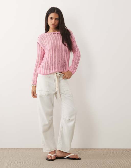 ASOS DESIGN – Rosa, hålstickad tröja, 3 av 4