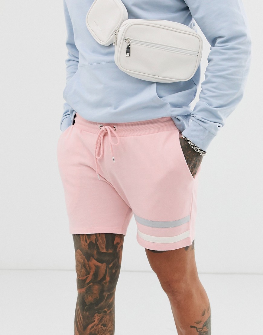 ASOS DESIGN – Rosa jersey-shorts med extra smal passform och randdetaljer