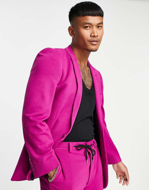 ASOS DESIGN – Rosa kavaj i jersey med supersmal passform
