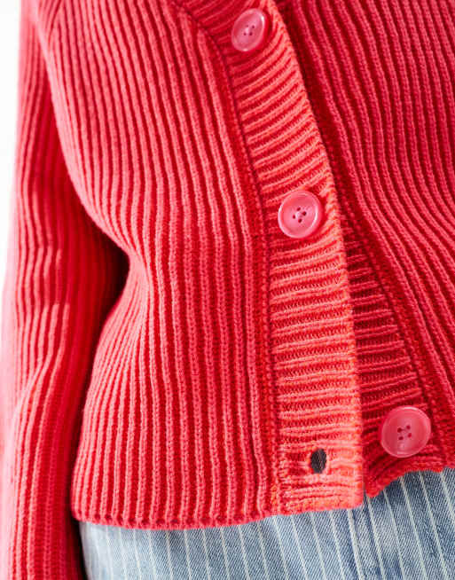 ASOS DESIGN – Rosa kofta i plisserat garn med v-ringning och knäppning, 3 av 4