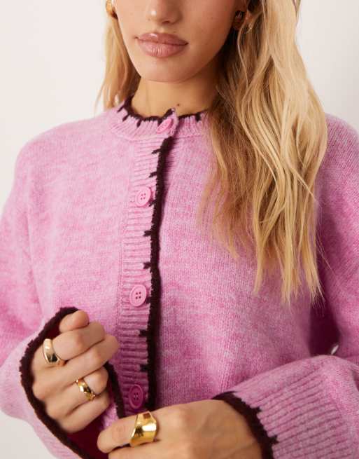 ASOS DESIGN – Rosa kofta med rund halsringning, boxig passform, sidoslits och filtsömmar, 4 av 4