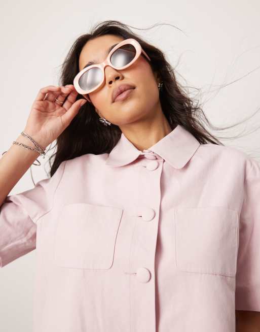 ASOS DESIGN – Rosa, kort kavaj med korta ärmar i linne, del av set