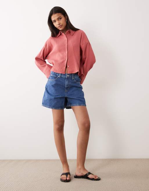 ASOS DESIGN – Rosa, kort skjorta i texturerad bomull, 2 av 4