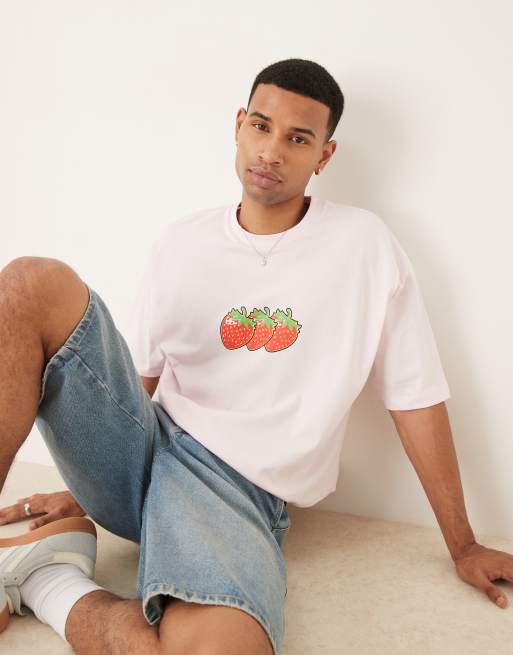 ASOS DESIGN – Rosa, kort t-shirt i oversize med jordgubbstryck, 4 av 4