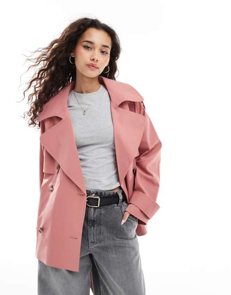 ASOS DESIGN – Rosa, kort trenchcoat i oversize med skärp - view 1