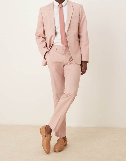ASOS DESIGN – Rosa kostymbyxor i linnestil med smal passform, del av kostym, 3 av 5