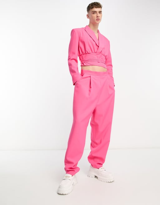 ASOS DESIGN – Rosa kostymbyxor i oversize med ballongben och knytning, 2 av 5