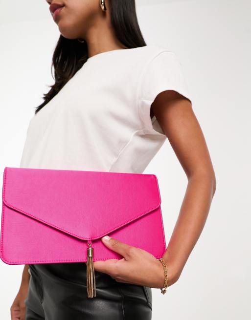ASOS DESIGN – Rosa kuvertväska i satin med tofs, 4 av 4