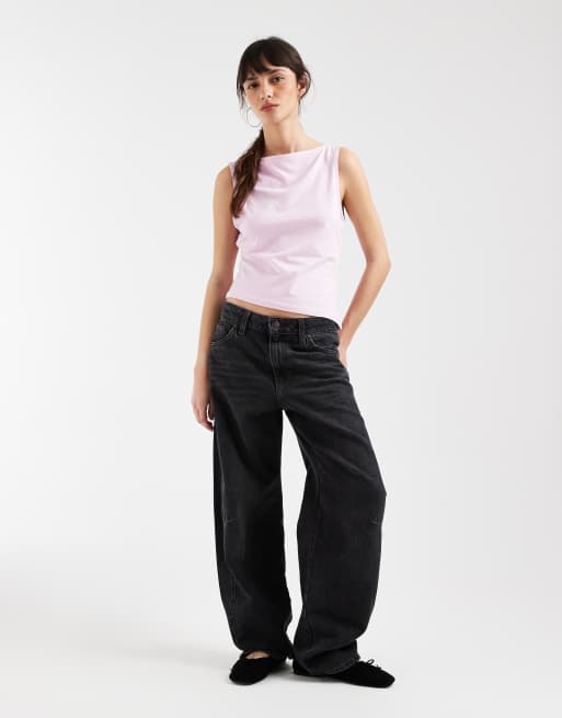 ASOS DESIGN – Rosa linne i bomull med asymmetrisk fåll, 2 av 4