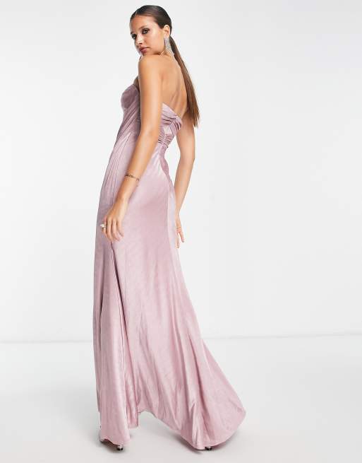 ASOS DESIGN – Rosa maxiklänning med bandeau-ringning och invikt detalj med drapering, 2 av 4