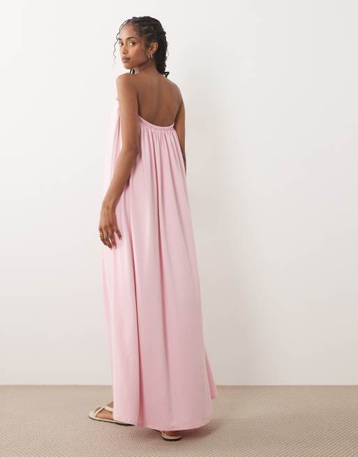 ASOS DESIGN – Rosa maxiklänning med bandeau-ringning, 4 av 4