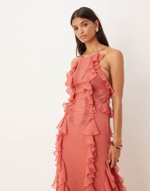 ASOS DESIGN – Rosa maxiklänning med hålmönster och volang, 4 av 4