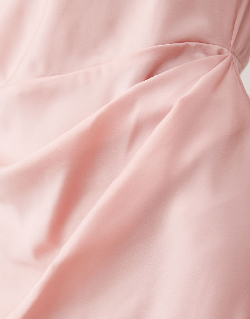 ASOS DESIGN – Rosa midiklänning i satin med hög ringning och veckat liv, 4 av 4