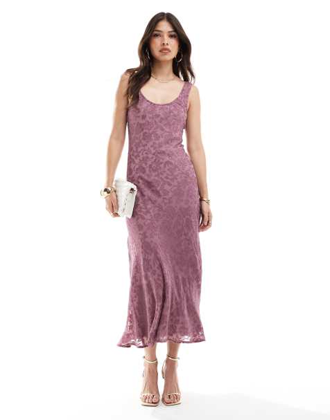 ASOS DESIGN – Rosa, midilång slipklänning i chiffong med devorémönster och djup halsringning - view 1