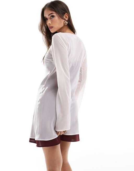 ASOS DESIGN – Rosa miniklänning i chiffon med två lager och utsvängda ärmar, 4 av 4