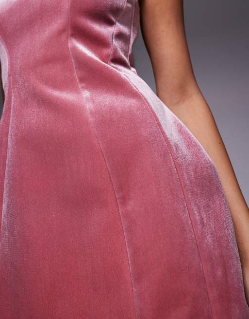 ASOS DESIGN – Rosa miniklänning i sammet med fyrkantig ringning och dekorativ söm, 3 av 4
