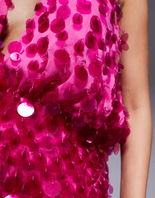ASOS DESIGN – Rosa miniklänning med halterneck och hängande paljetter, 3 av 4