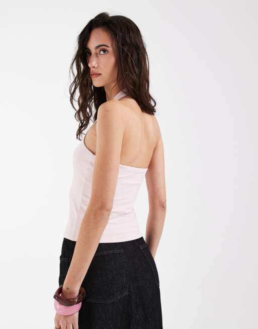 ASOS DESIGN – Rosa, minimalistisk topp i två lager med halterneck, 4 av 4