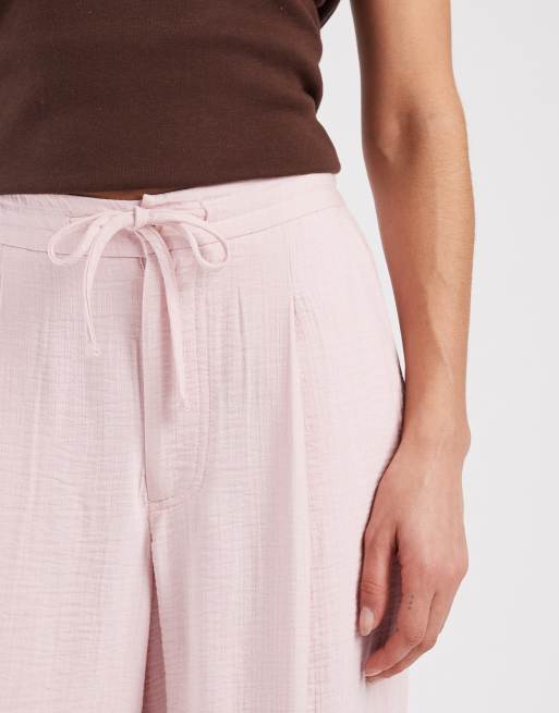 ASOS DESIGN – Rosa, mjuka, texturerade byxor med vida ben, 4 av 5