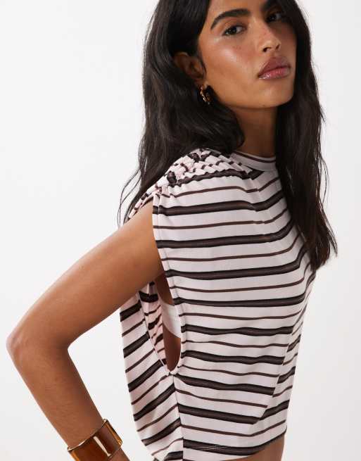 ASOS DESIGN – Rosa- och brunrandig, ärmlös topp, 2 av 4