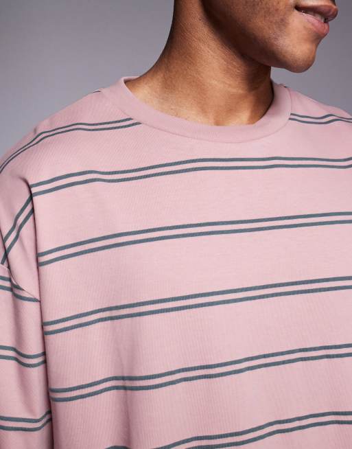 ASOS DESIGN – Rosa och grårandig t-shirt i oversize med långa ärmar, 5 av 5