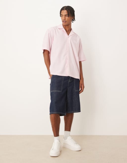 ASOS DESIGN – Rosa och vitrandig skjorta i oversize med broderi och platt krage, 2 av 5