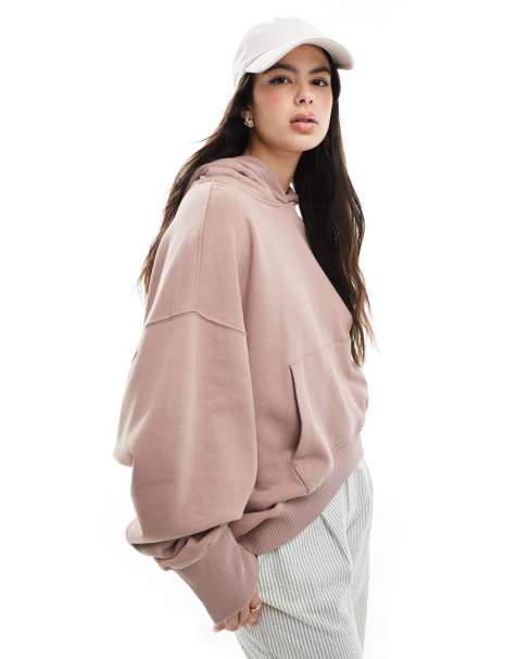 ASOS DESIGN – Rosa oversize huvtröja med ojämn fåll - view 1