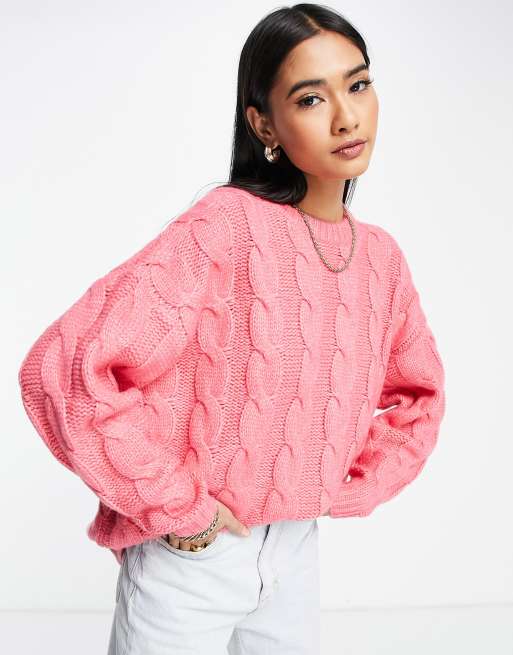 ASOS DESIGN – Rosa | Zopfmuster ASOS mit Oversize-Pullover