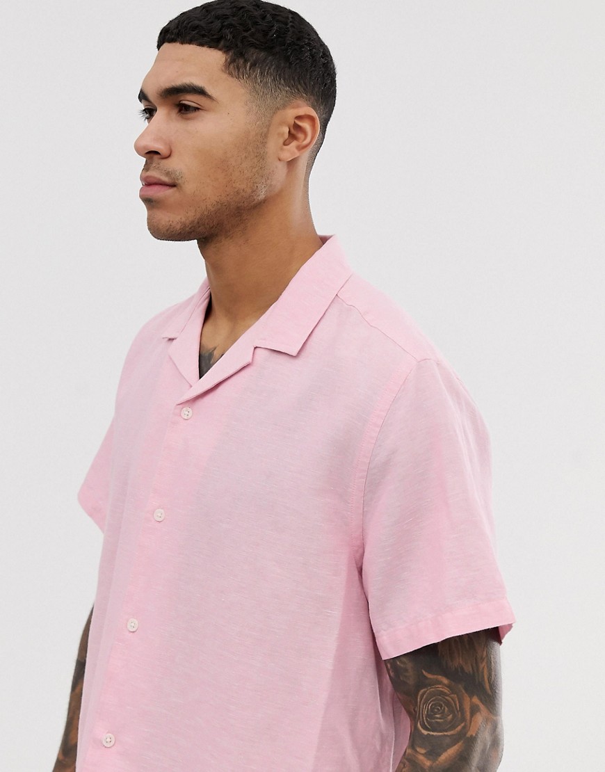 ASOS DESIGN – Rosa oversize-skjorta i linne med platt krage