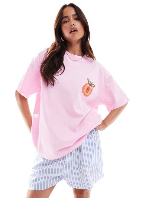 ASOS DESIGN – Rosa Oversize-T-Shirt mit Pfirsich-Grafik auf dem Rücken, 2 von 4