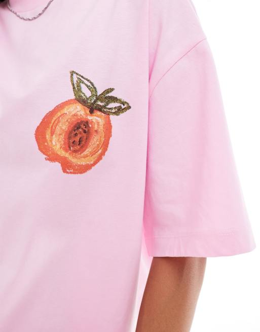 ASOS DESIGN – Rosa Oversize-T-Shirt mit Pfirsich-Grafik auf dem Rücken, 4 von 4