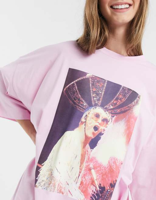 Asos Design Rosa Oversized T Shirt Kleid Mit Fotodruck Von Elton John Asos