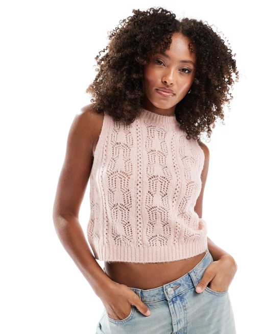 ASOS DESIGN – Rosa, pointellestickat linne i fluffigt garn