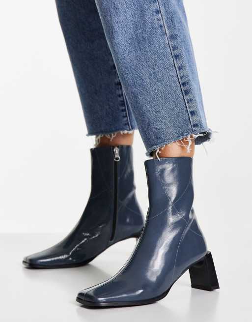 Blue leather 2025 ankle boots