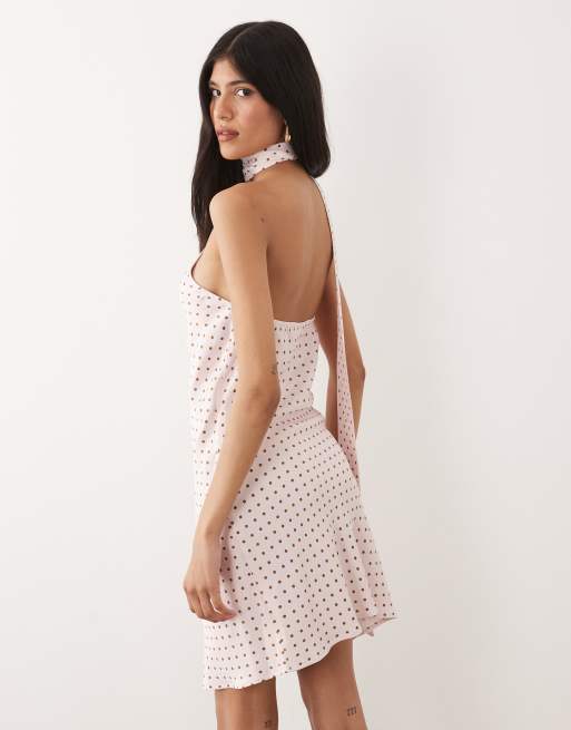 ASOS DESIGN – Rosa, prickig miniklänning i satin med scarfdetalj, 4 av 4