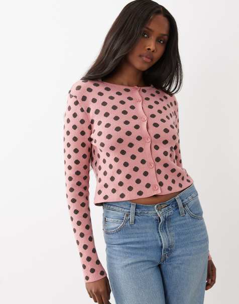 ASOS DESIGN – Rosa, prickig och stickad kofta i kort design - view 1