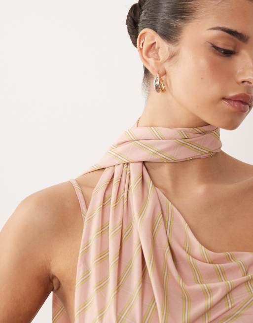 ASOS DESIGN – Rosa, randig omlottopp i stretchig chiffong med scarfdetalj, 2 av 4