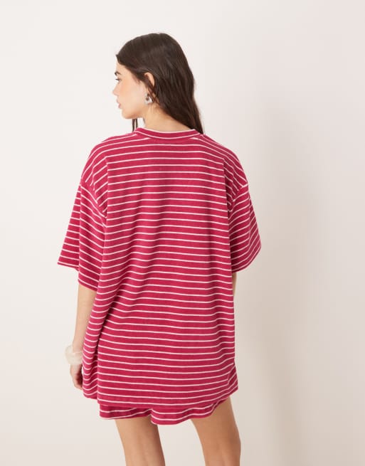 ASOS DESIGN – Rosa, randig t-shirt i oversize av frotté, del av set, 3 av 4