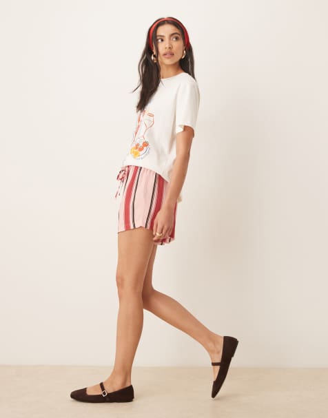 ASOS DESIGN – Rosa, randiga, korta shorts med resårmidja - view 1