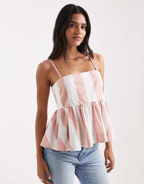 ASOS DESIGN – Rosa, randigt linne i bomull och peplum-modell - view 1