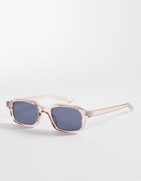 ASOS DESIGN – Rosa, rektangulära solglasögon i grov modell med märka glas - view 1