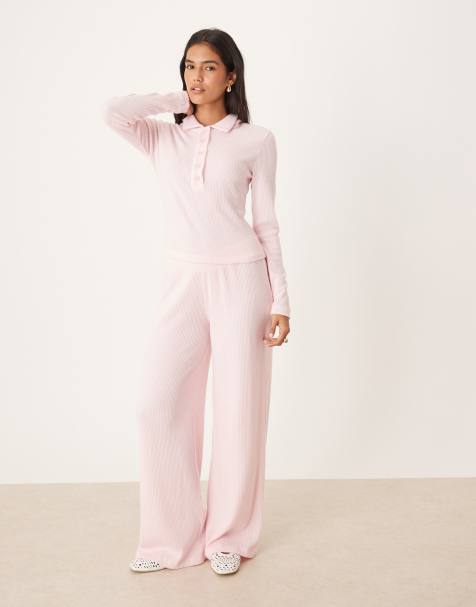 ASOS DESIGN – Rosa, ribbat set med borstad yta - view 1