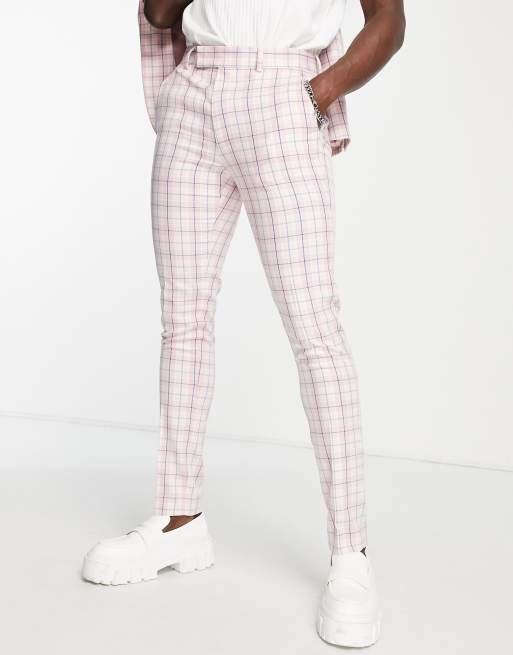 ASOS DESIGN – Rosa rutiga avsmalnande kostymbyxor i oversize-modell 