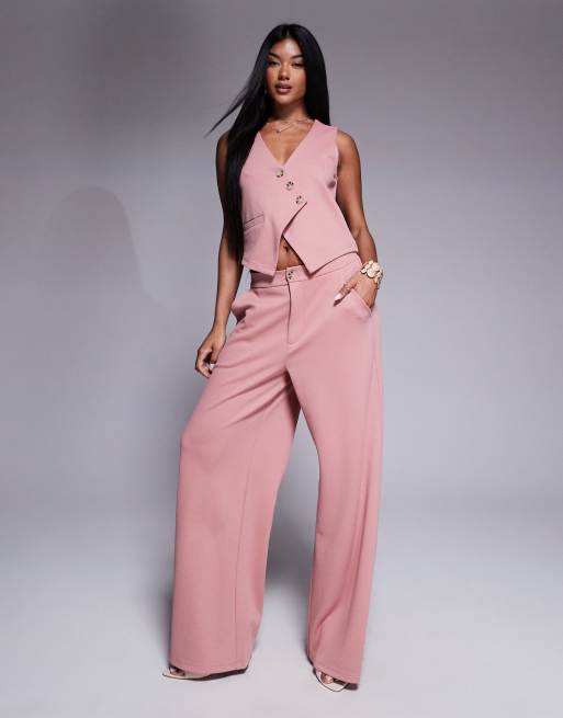 ASOS DESIGN – Rosa set med asymmetrisk kostymväst och vida byxor