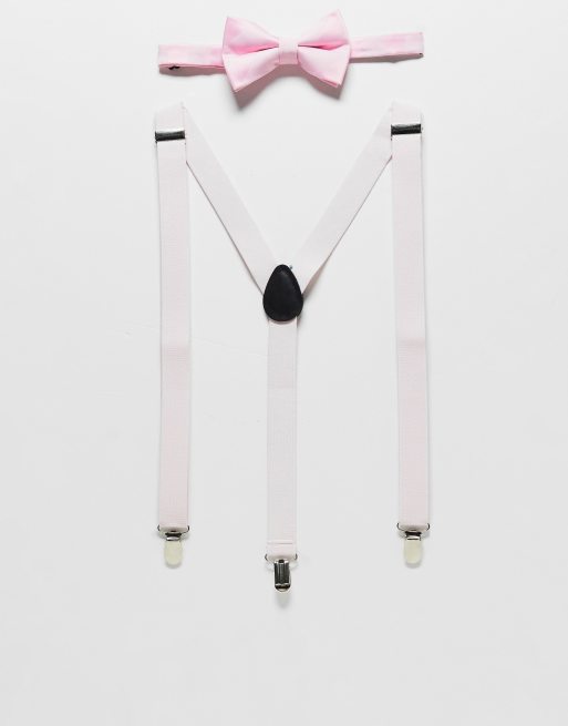 ASOS DESIGN – Rosa set med fluga och hängslen
