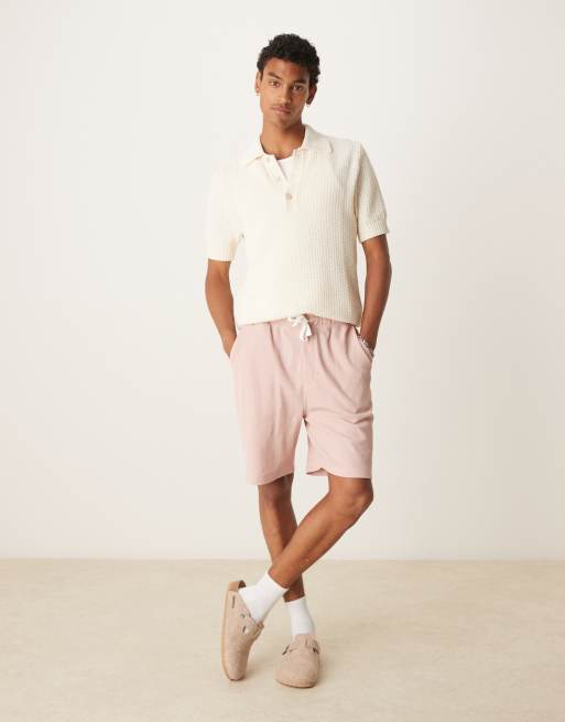 ASOS DESIGN – Rosa shorts i oversize med våfflad textur