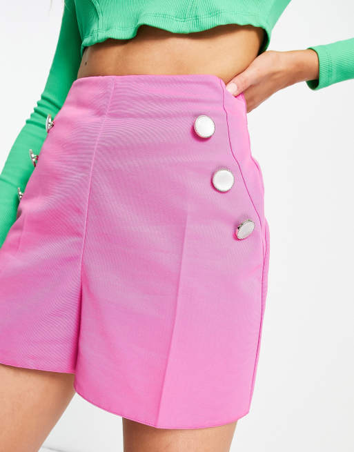 ASOS DESIGN – Rosa shorts med hög midja och knappdetalj , 3 av 4